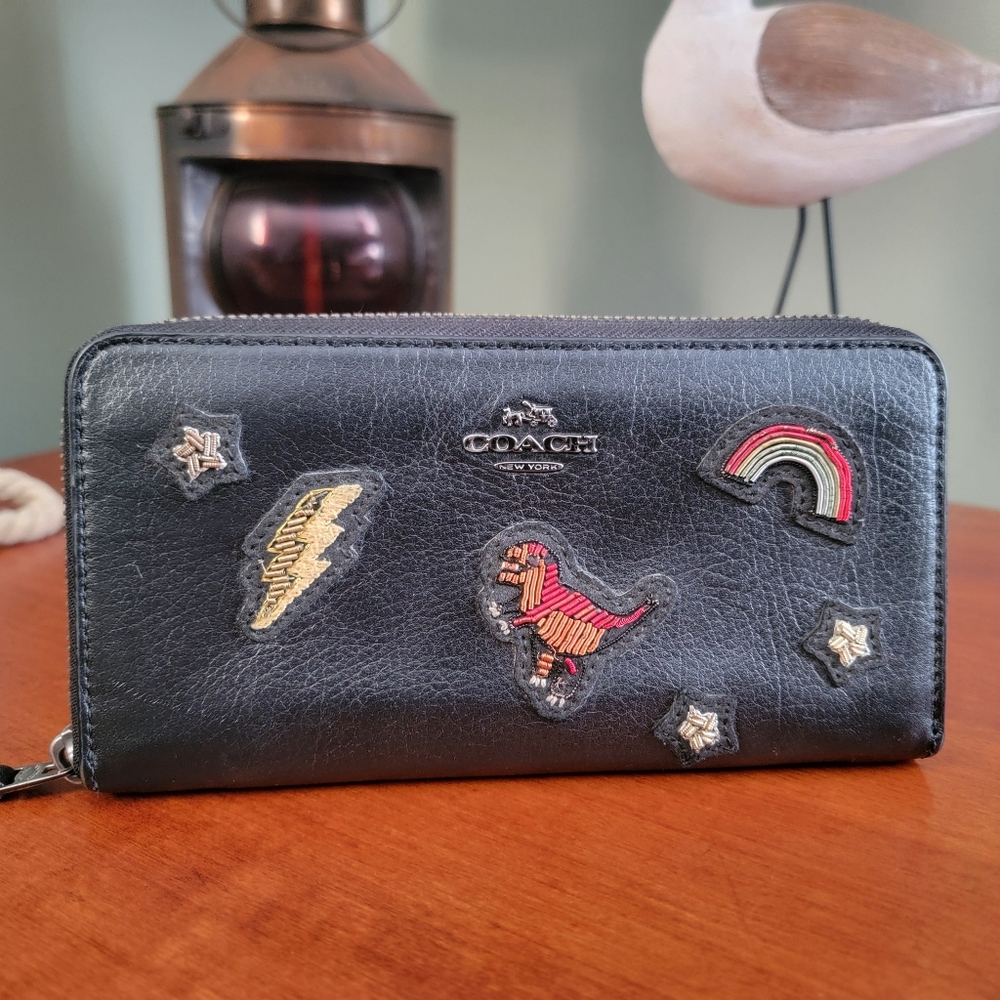 Coach 58485 Rexy Metal Embroidery Black Leather Accordion Wallet - Picture 14 of 14